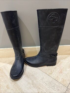 Guess Black Tall Quilted Logo Rain Boots